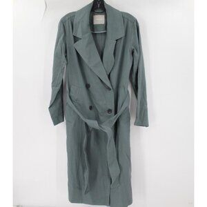 everlane trench coat womens XS double breasted long green cotton blend belted